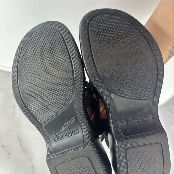 Dansko Lolita Sandal Leather Womens 36 6 Blk Slingback Strappy Rocker Block Heel - Picture 9 of 16